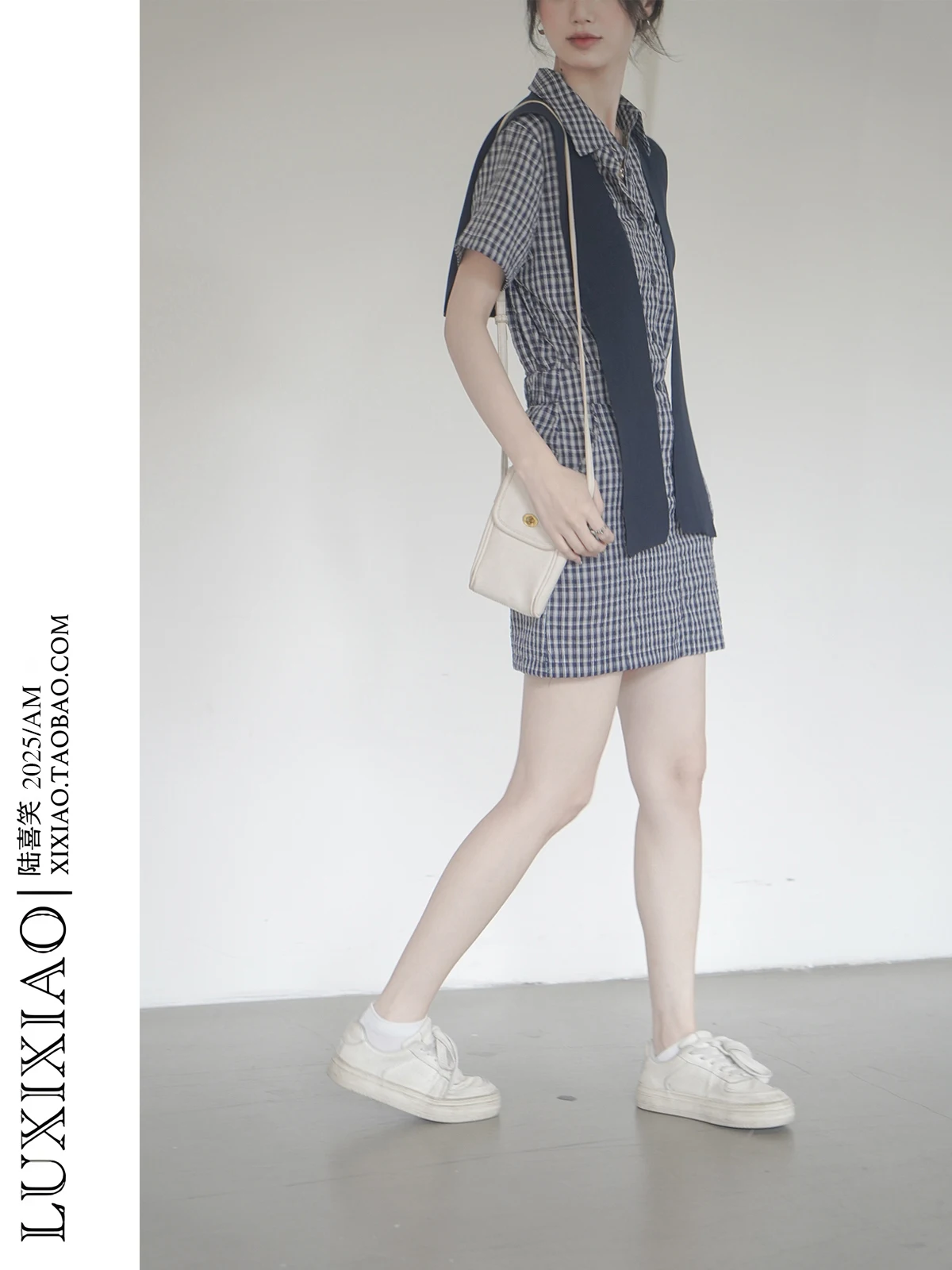 

LUXIXIAO Women's Collar awl Design ort Sve irt Dr Preppy Sle A-Line Skirt High Waist Summer Wear