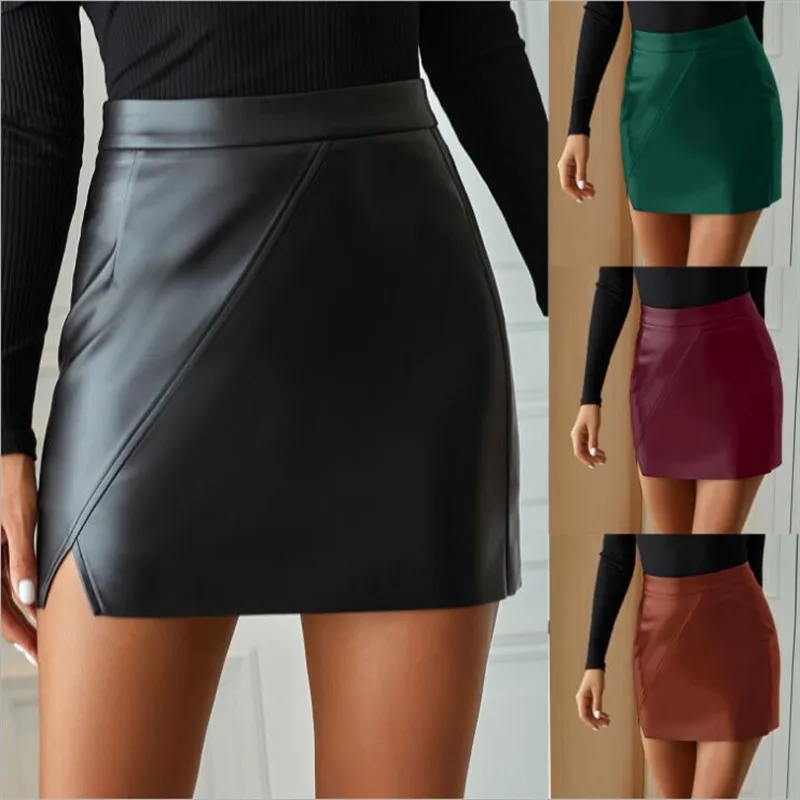 Cintura gonna in pelle asimmetrica da donna Casual nera da donna Sexy minigonna sottile gonna da donna High Street primavera ed estate