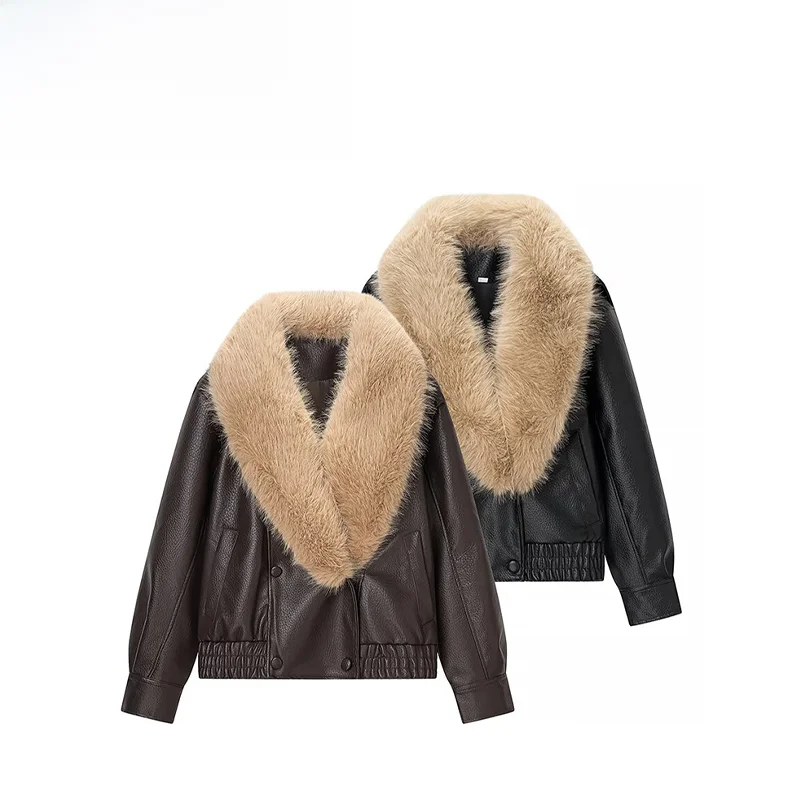 Faionable Detachable Leather Jaet Women's Simple Sli Autumn New Arrival ZR ZA Women's Clothing Versatile Polyester Fiber