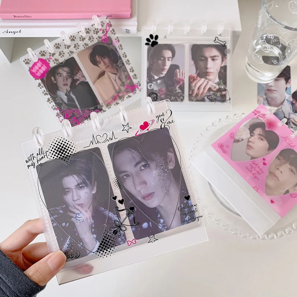 Y2k Korean Fashion 2-Grid Flip Cover 3in Photo Frame Cute Girls Idol Photo Storage Card Holder Desktop Decoration Desk Calendar