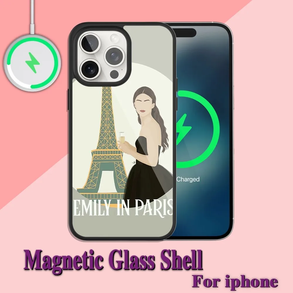 Emily in Paris TV Phone Case For iPhone Charging 13 14 15 11 12 Pro Max Plus Glass Magsafe Magnetic Shell