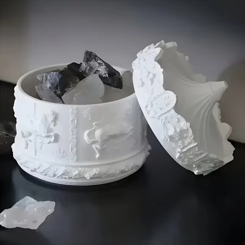 2026 latest model creative concrete plaster mold - 2pc/set merry-go-round storage box silicone molds - rotating carousel pattern