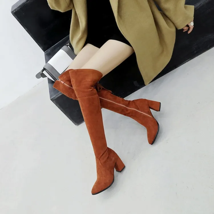 Oversize Large size Big size Autumn and winter boots  Pointed toe Thick Heel winter boots for women  Comfortable