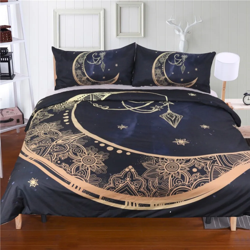 FANAIJIA black Moon god 3d bedding sets king size boho printed 3d bohemian duvet cover set with Pillowcase queen Bedlinen