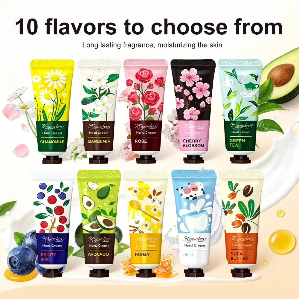 20PCS Moisturizing Hand Cream, with different extracts such as chamomile extract, cherry blossom, rose, honey, milk, gardenia fl