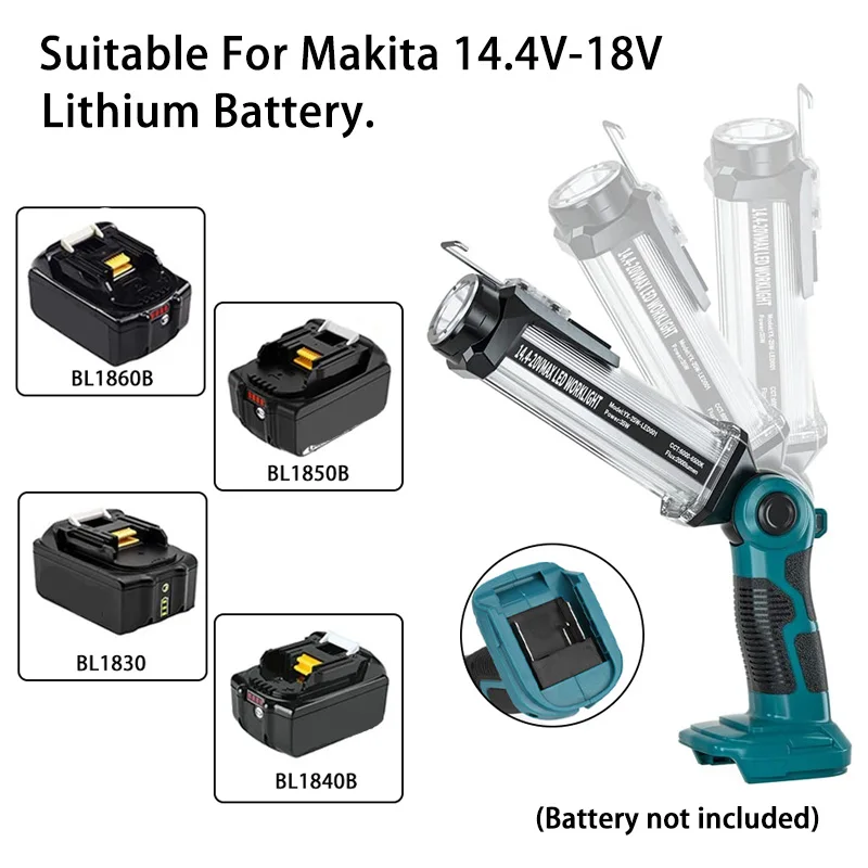 Imagem -04 - Luz de Trabalho Led para Makita Lanterna ao ar Livre Holofote Portátil Spotlight Ferramenta Lâmpada 18v Li-ion Bateria 2000lm Bl1830 Bl1850