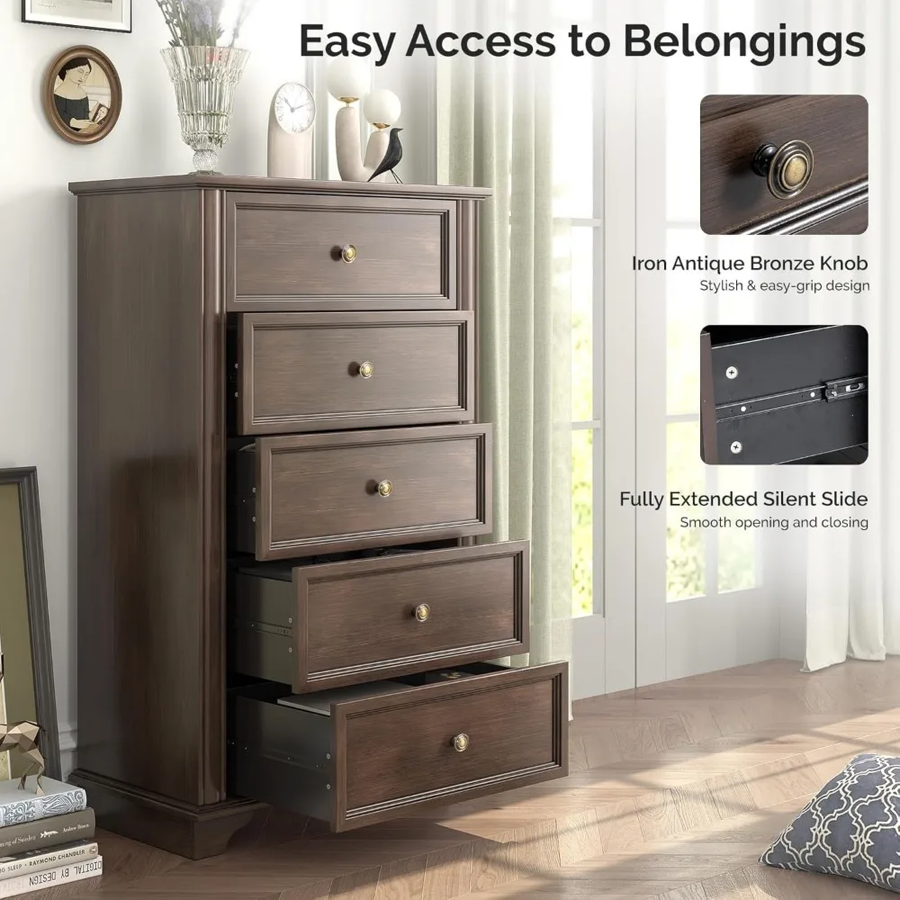 47" Tall 5-Drawer Wooden Dresser 5