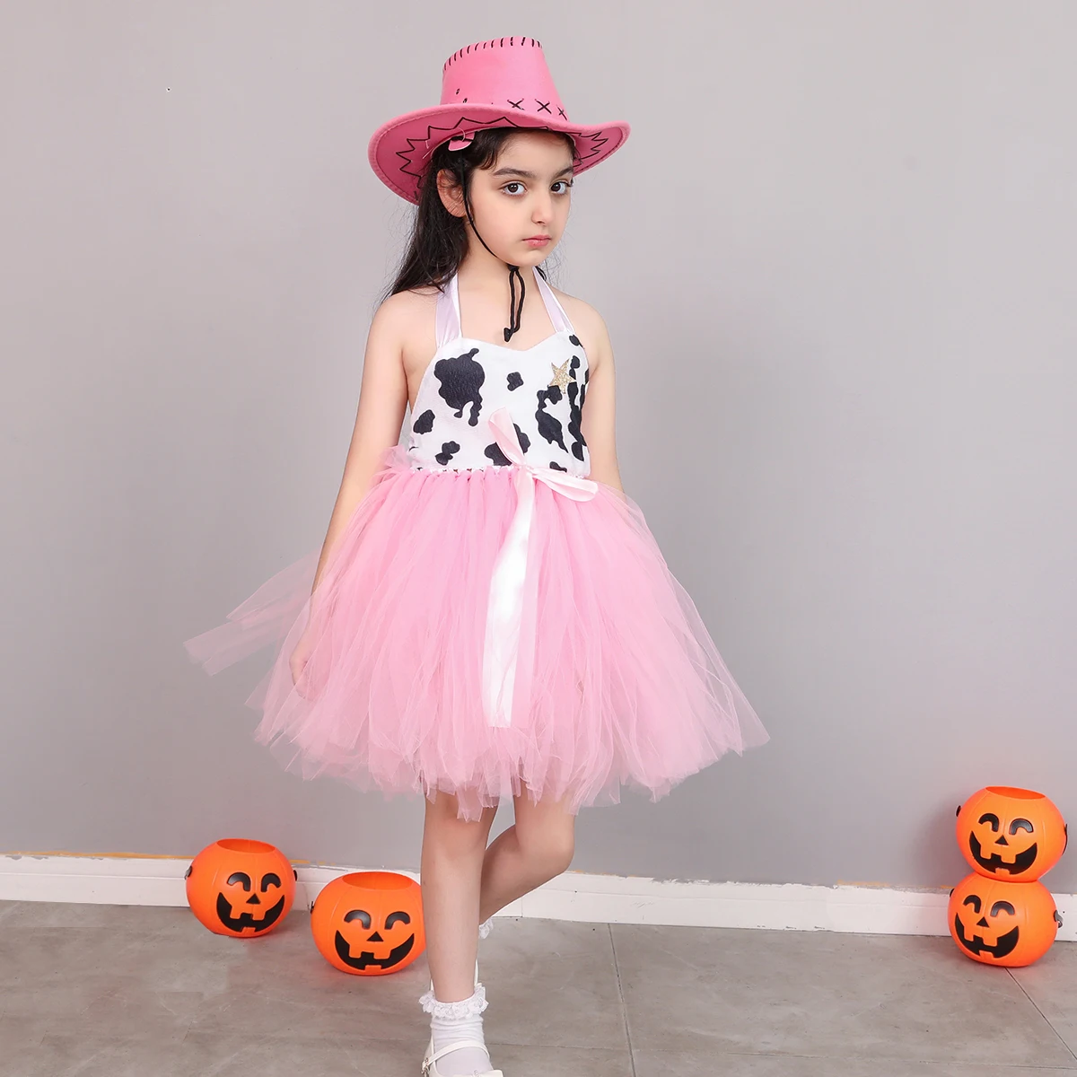 Pink Cowgirl Costume for Girls Holiday Party Princess Dress Up Clothing Kids Rodeo Princess Cowgirl Tutu Dress with Cowboy Hat