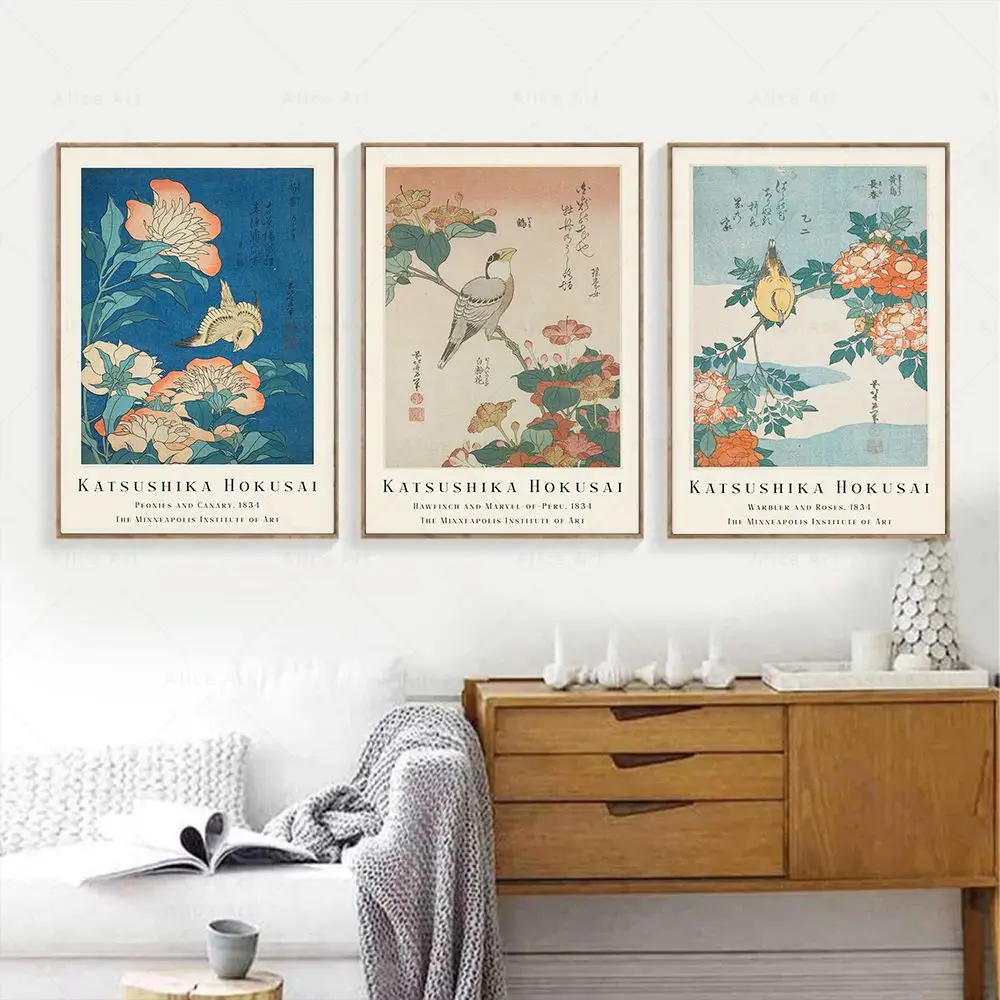 Japanese Artist Katsushika Hokusai Vintage Poster Flowers Birds Art Posters Classic Canvas Paintings Wall Art Home Decor Gift