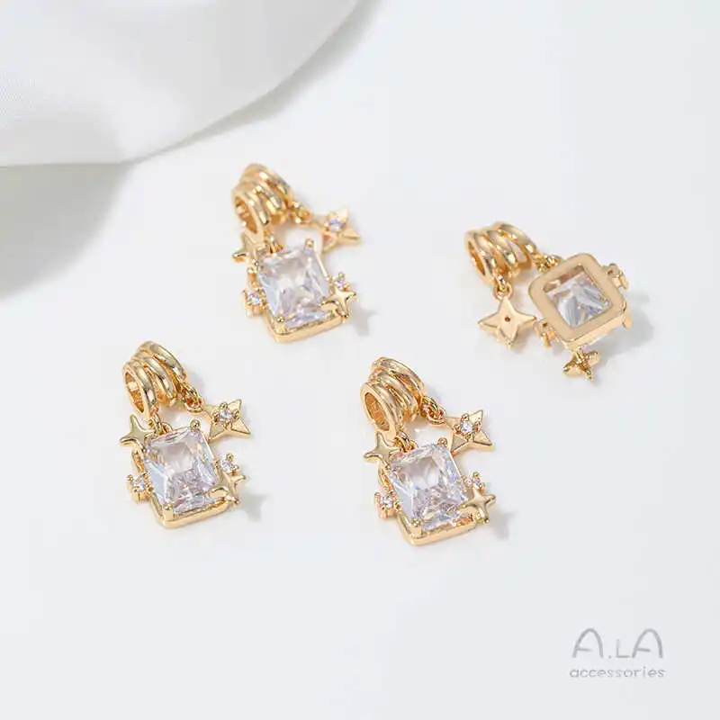 14K Gold Inlaid Zircon Multi-layer Tube Bead Gemini Pendant Rectangular Zirconium Mango DIY Pearl Necklace Pendant