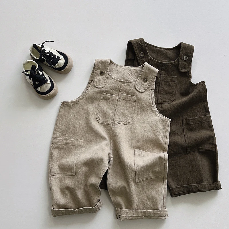 ฤดูใบไม้ผลิเด็ก Overalls 1-6Y เด็กสีทึบกางเกงสบายๆอินเทรนด์เด็กชายและเด็กหญิงสายรัดกางเกงฤดูใบไม้ร่วงเสื้อผ้าเด็ก