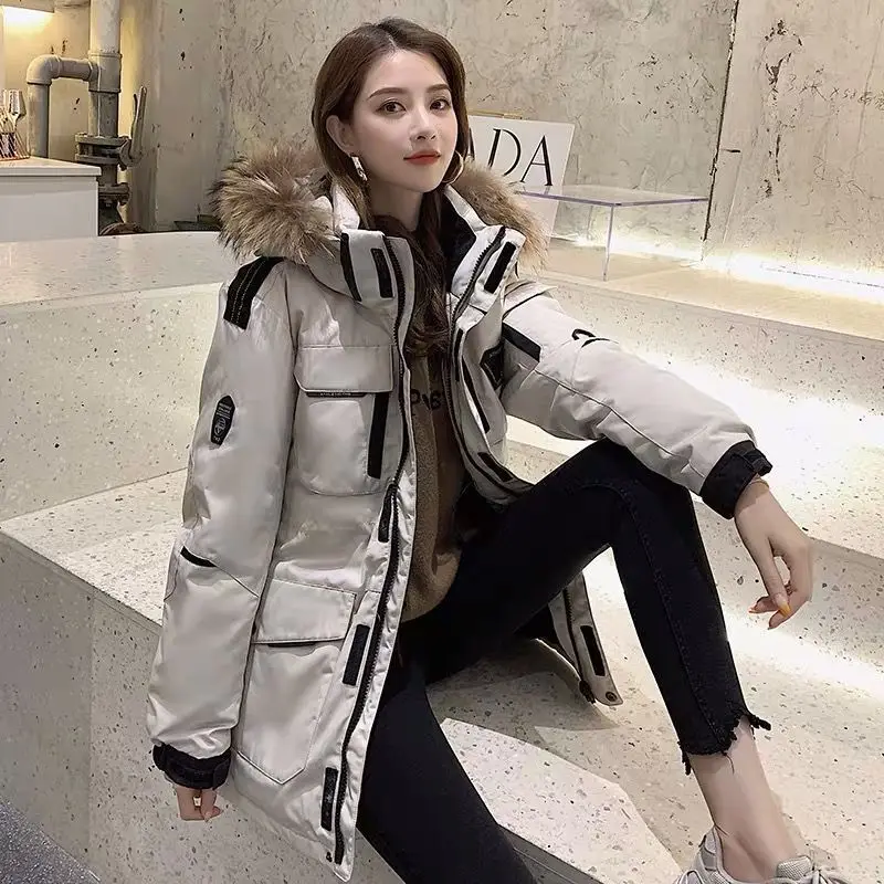 -30 Degrees Winter Womens Down Parka With Big Real Fur Collar Warm Down Coat Casual Thick Winter White Duck Down Jacket Unisex