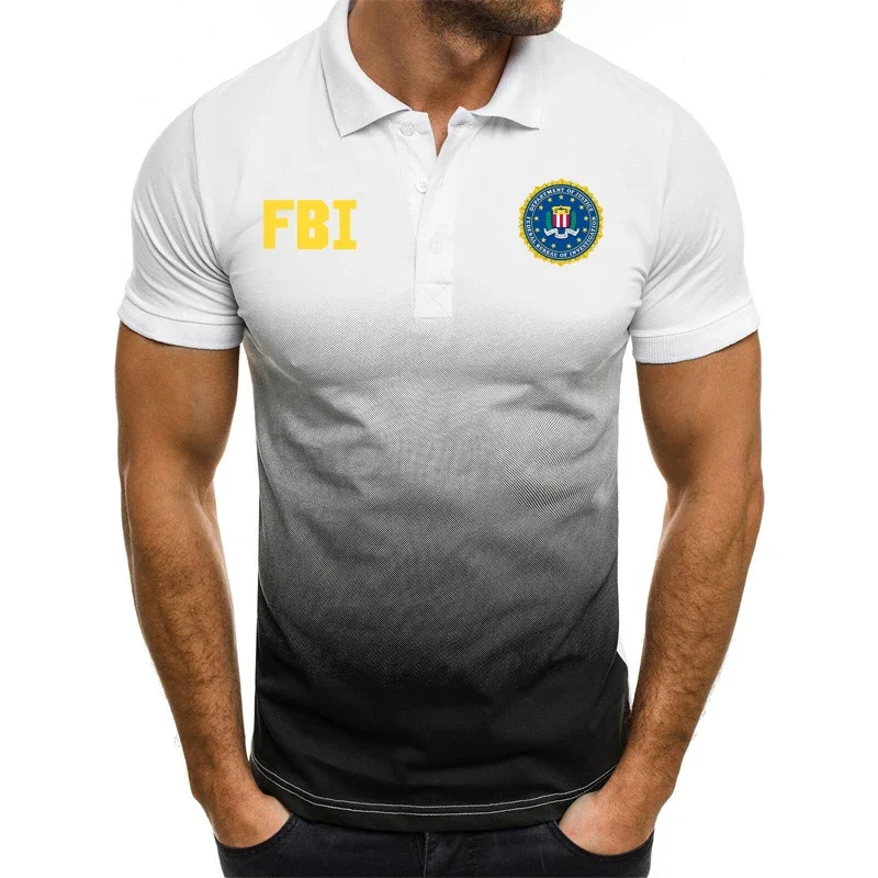 Camisa POLO tática militar masculina, streetwear extragrande, camiseta do FBI, estilo americano, manga curta, esportiva, verão