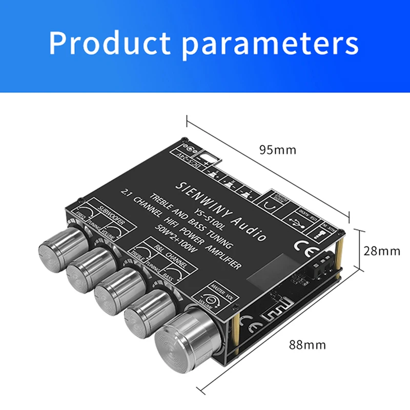 1PC Bluetooth 5.0 2.1 Channel Power Audio Amplifier Stereo Subwoofer Amplifier Board 50WX2+100W Speaker YS-S100L