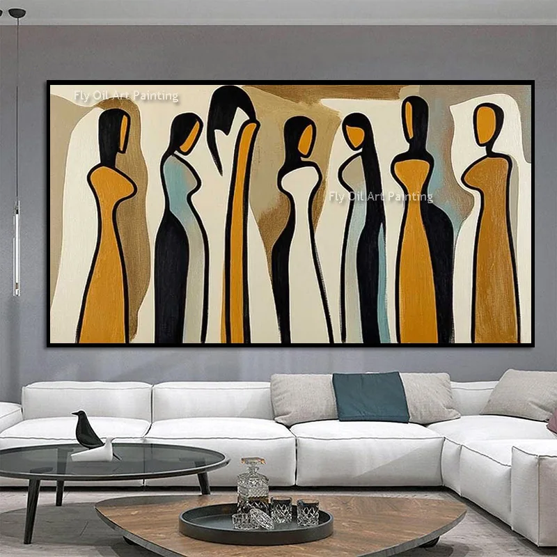 Pure Handmade Abstract Female Silhouette Canvas Painting Modern Boho Human Figure Wall Art Textured Original For Home Decoration