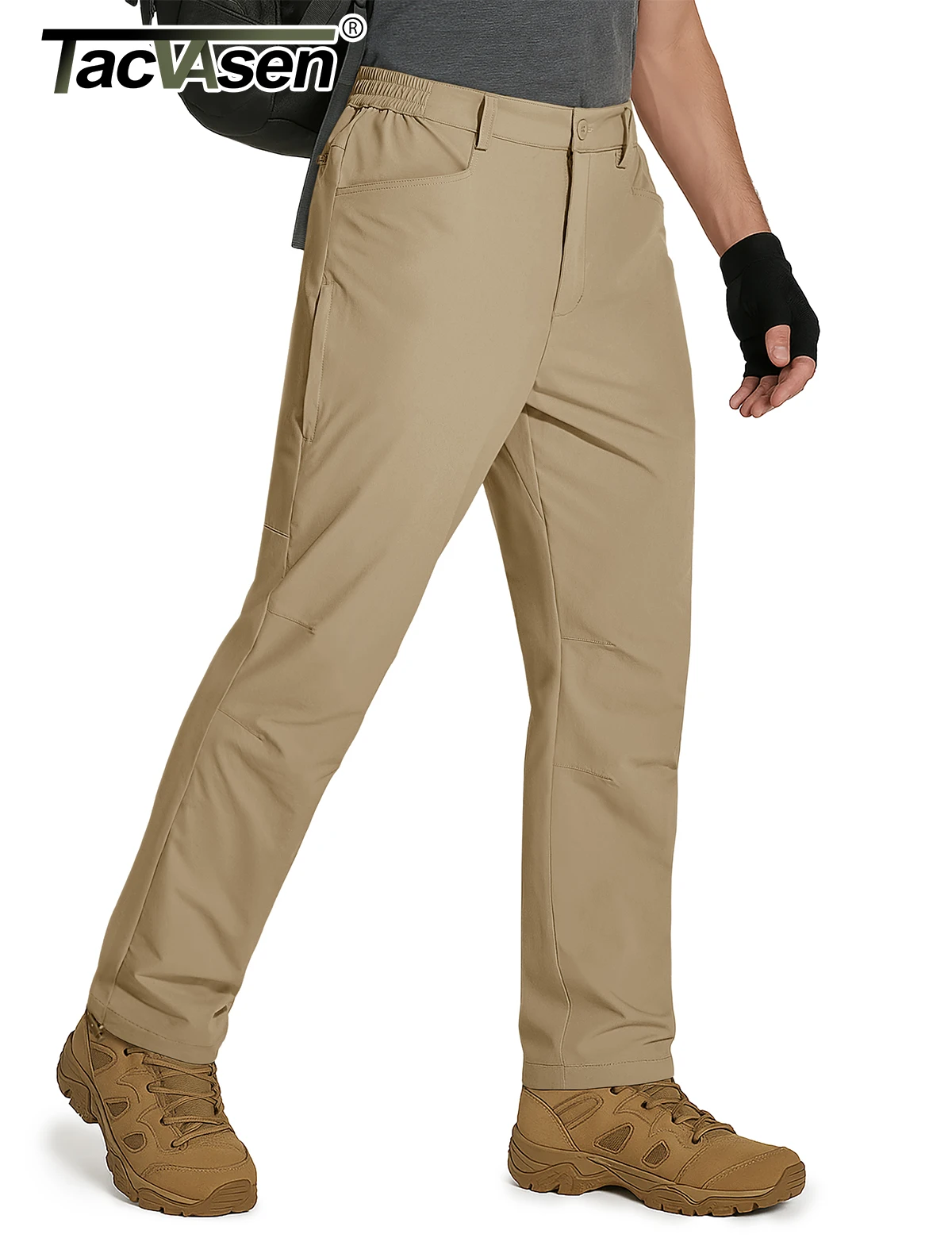 TACVASEN Pantalones rectos de senderismo con 5 bolsillos para hombre, pantalones ligeros Ripstop de secado rápido, pantalones elásticos impermeables para pesca al aire libre