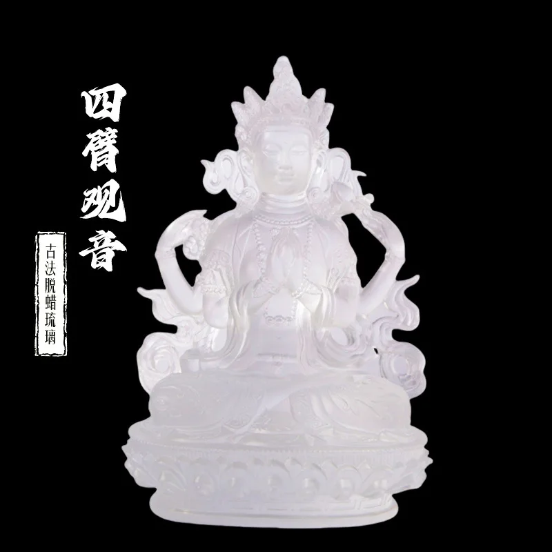 Traditional Wax-Resistant Glazed Four-Armed Guanyin Bodhisattva Buddha Statue for Home Entrance, Altar, Temple Worship, and Wall