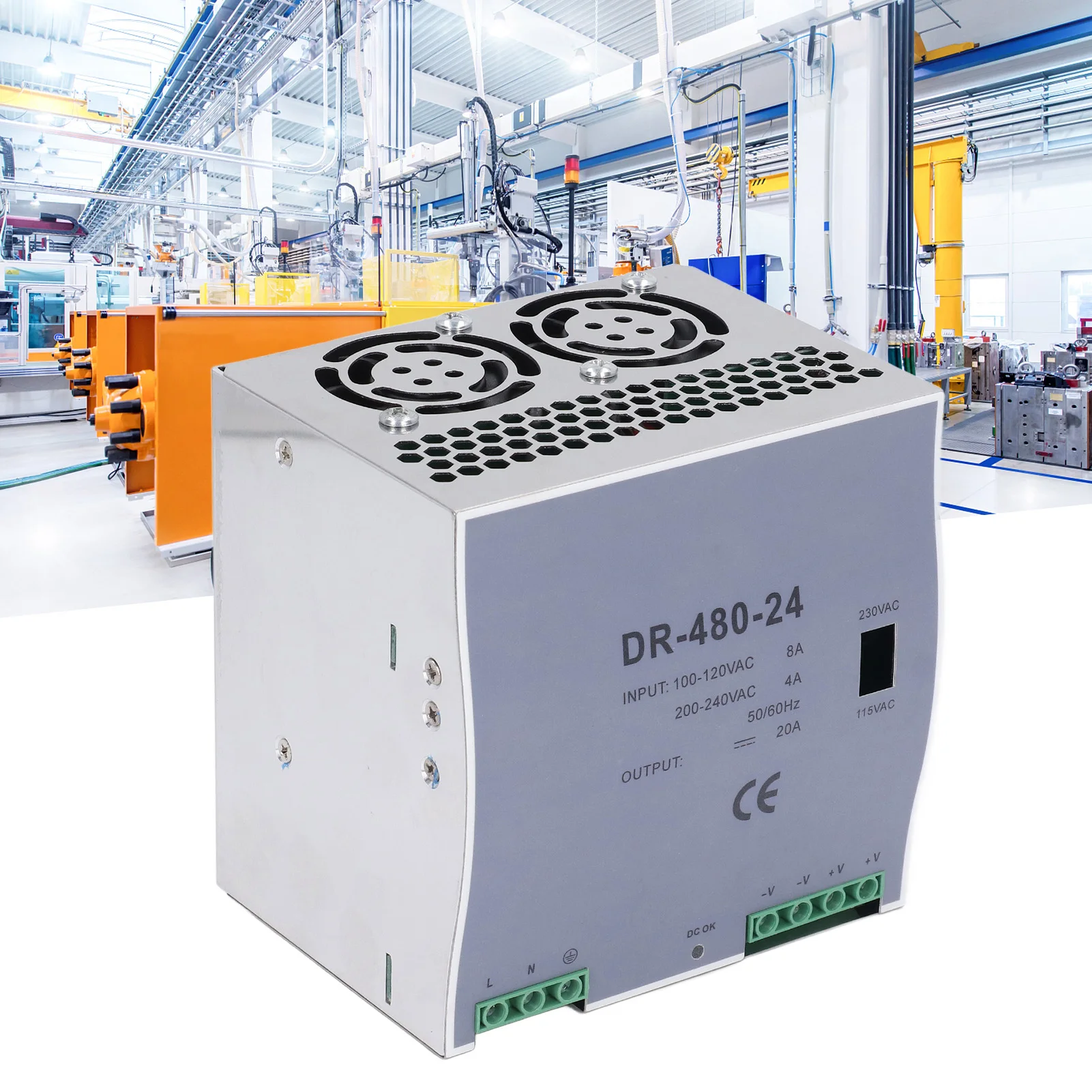 

AC to DC Power Supply 480W Single Output DIN Rail Mount DC Switching Power Supply 100‑120VAC 200‑240VAC