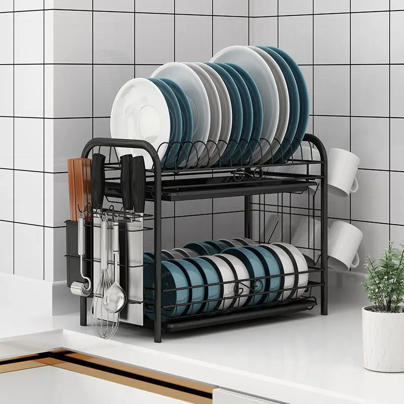 1-3 Tiers Dish Drying Rack Holder Basket Plated Iron Home Washing Great Kitchen Sink Dish Drainer Drying Rack Organizer Black