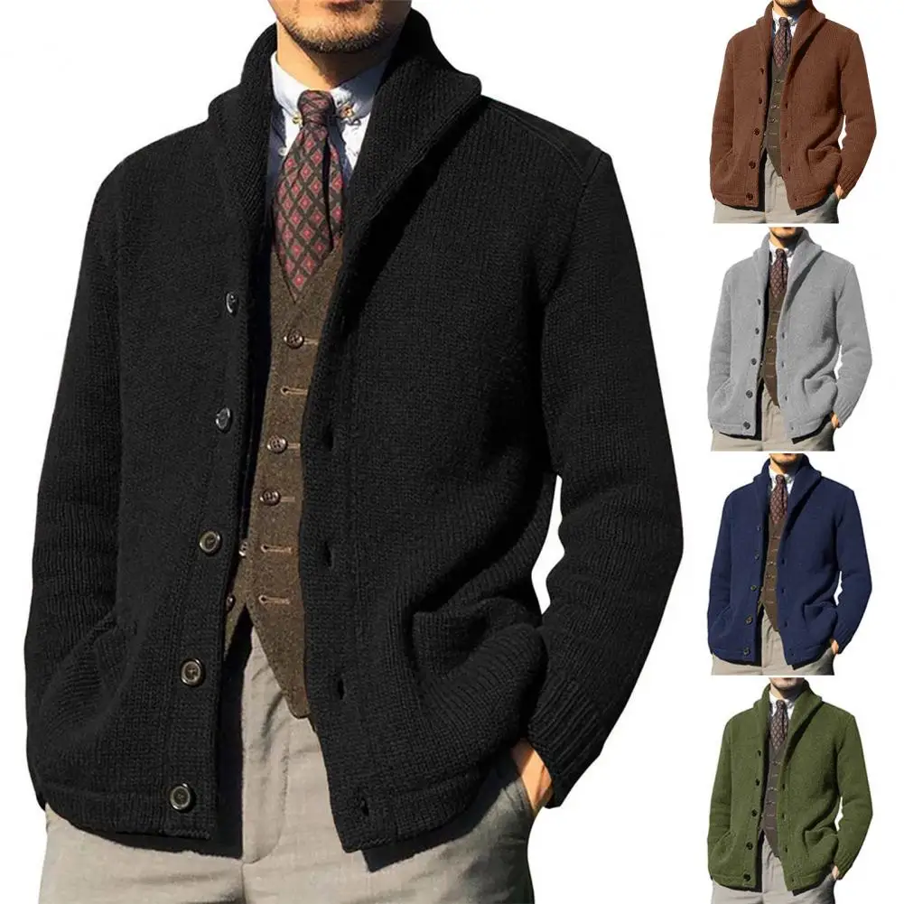 Stylish Knitted Coat Soft Men Cardigan Pockets Male Single Breasted Knitted Cardigan Sweater  Cold Resistant