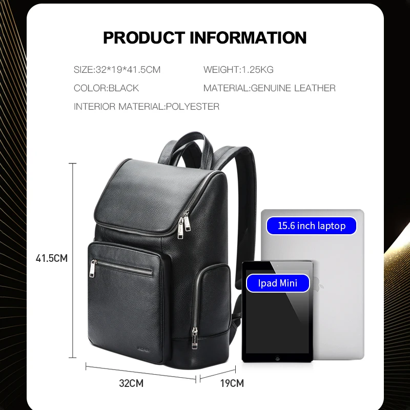 BOPAI Men Luxury Leather Backpack Male Business Leather Large Capacity Backpack Commuter Travel First Layer Cowhide Computer Bag