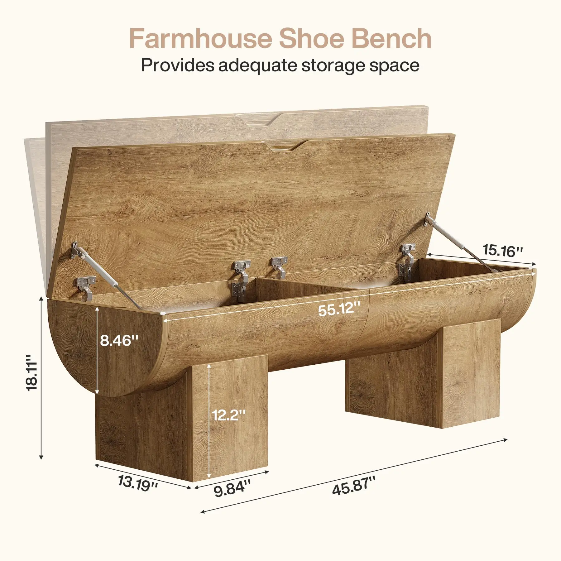 # Tribesigns 55 Inch Bed End Storage Bench With Safety Hinges Flip Top Farmhouse Master Bedroom Bench 350lb Capacity