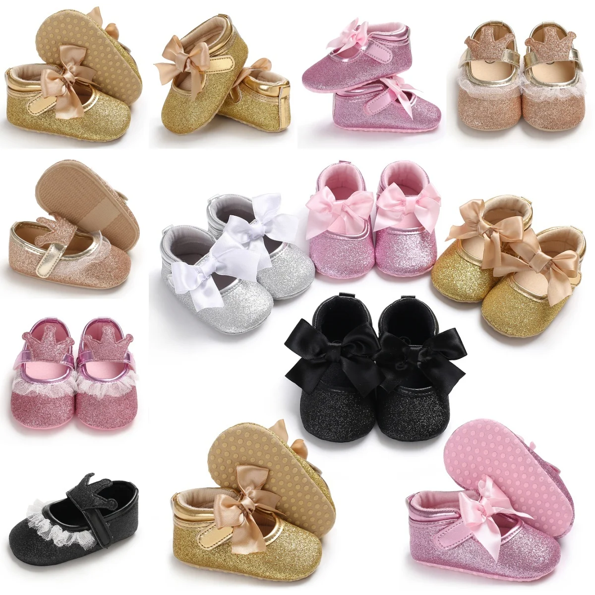 

0-18 Months Apricot Cute Spring And Autumn Baby WalkingShoes, Toddler Shoes, Baby Anti-Skid Rubber Soles,Princess Shoes