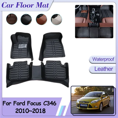 Alfombrilla de cuero para coche Ford Focus MK3 C346 2010 ~ 2018 2011 2012 2013 2014 2015 2016 2017, revestimiento de Panel, piezas de pie, alfombra personalizada, accesorios interiores