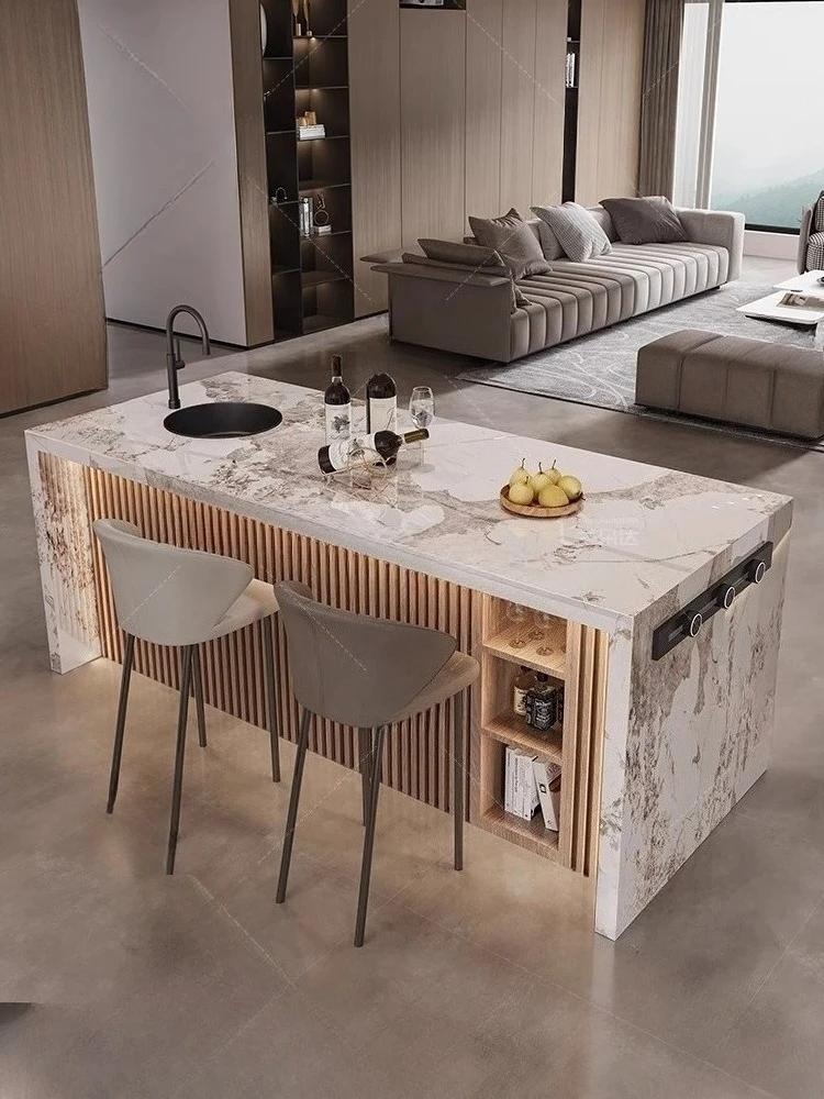 Cream Wind Rock Slab, Kitchen, Island Table, Dining Table, Tea Table, Bar, Integrated Light Luxury Partition, Multi-functional M