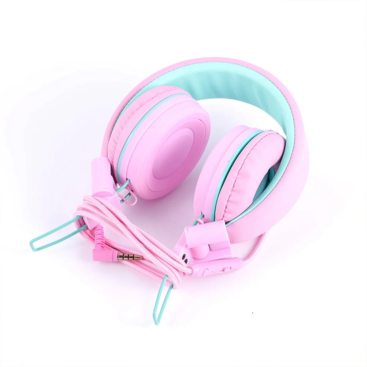 A57G-سماعات رأس للأطفال سلكية ملونة للكمبيوتر المحمول والكمبيوتر اللوحي لتعلم سماعات الرأس عبر الإنترنت، وردي