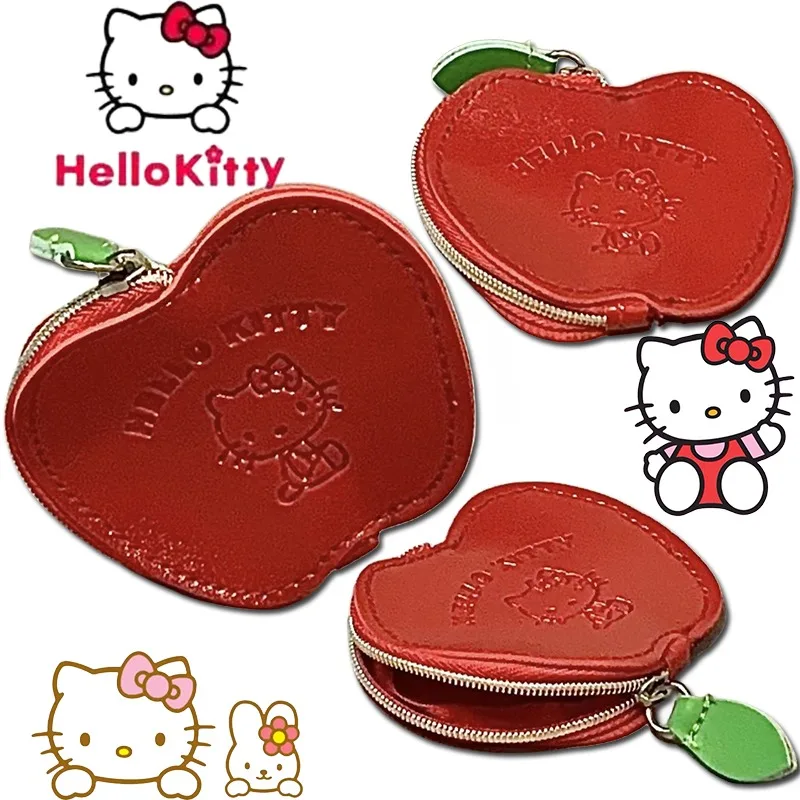 Sanrio Hello Kitty Apple portamonete portamonete Cute Cartoon Ladies PU Wallet Travel Portable Key Headphone Storage Creative Card Pouch