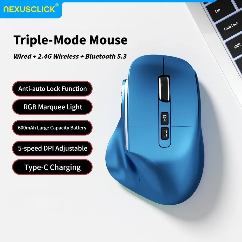

NexusClick New Vertical Wireless Mouse, Ergonomic Rechargeable Tri-Mode Mouse Adjustable DPI Gaming Office Mice Computer Mouse