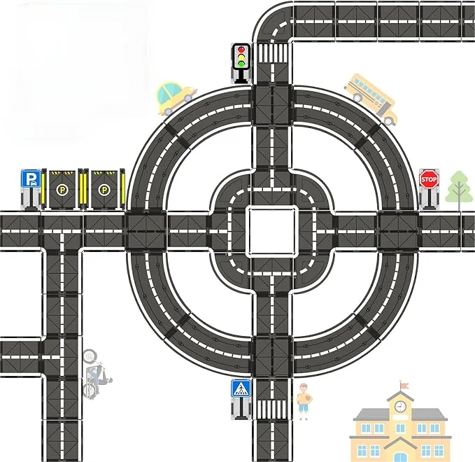 Zestaw drogowy z płytkami magnetycznymi, zestaw rozszerzający drogę, klocki magnetyczne dla malucha, kreatywne zabawki Montessori dla 3+ lat O