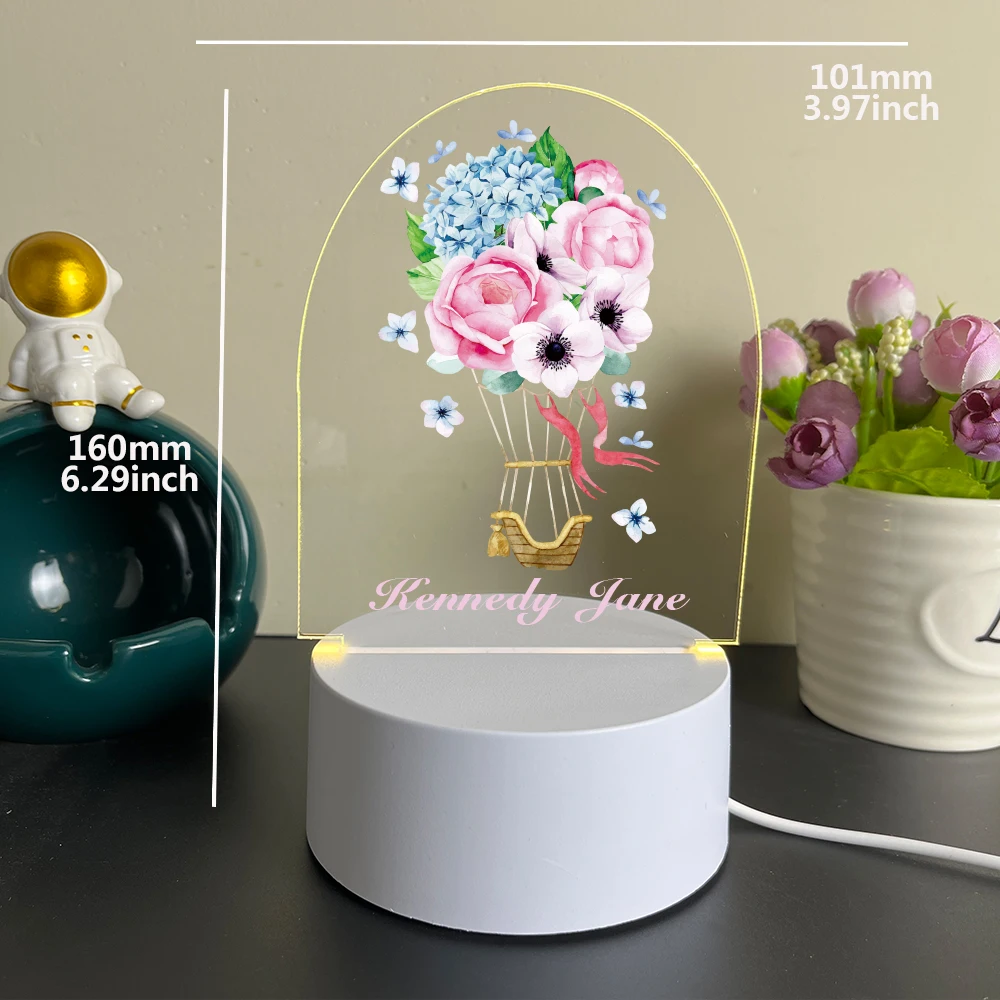 Personalized Custom Flower Beauty  Children'S Lamp 3D Night Light With Crack Basebirthday Gift Birthday Party Decor