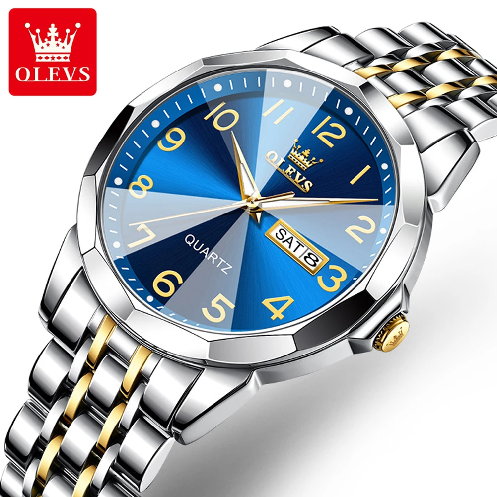 

OLEVS 9970 Quartz Business Watch Gift Round-dial Stainless Steel Watchband Week Display Calendar