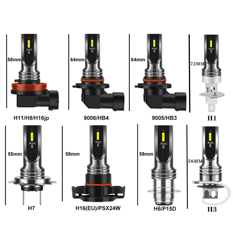 2Pcs 9005 HB3 9006 HB4 H11 H8 H4 H7 H1 PSX24W H16 5202 H3 H10 Car LED Fog Lights Headlight Bulbs 16000LM 6000K Auto Fog Lamp