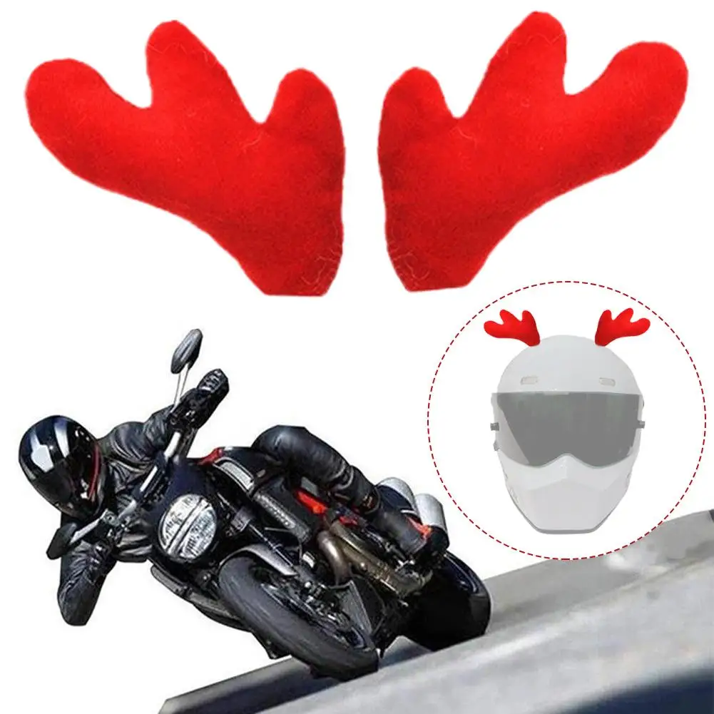 New 2Pcs Motorcycle Plush Motocross Helmet Christmas Road Full Off Helmet Ornaments Horns Decor ﻿ Face Deer Horns R1H1