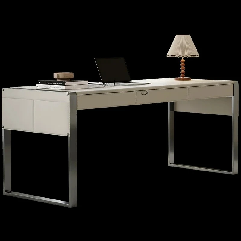 

Modern Minimalist Saddle Leather Desk Home Study Workbench Living Room Desk Bedroom Computer Desk