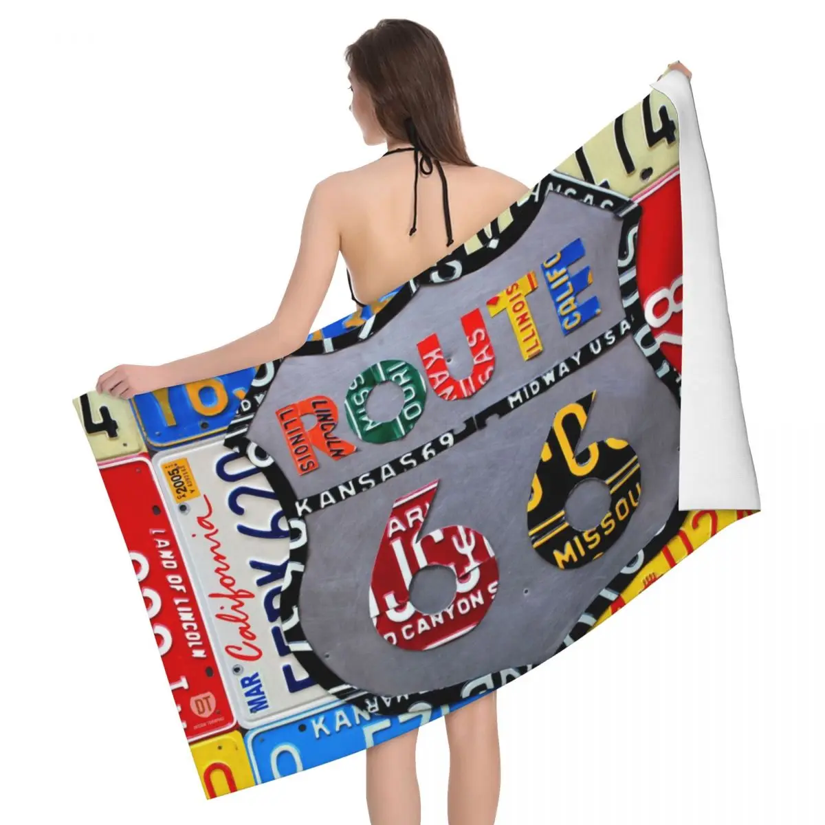 

Main Street Of America Beach Towel Quick Dry Route 66 License Plate Art Super Soft Microfiber Bath Sauna Towels