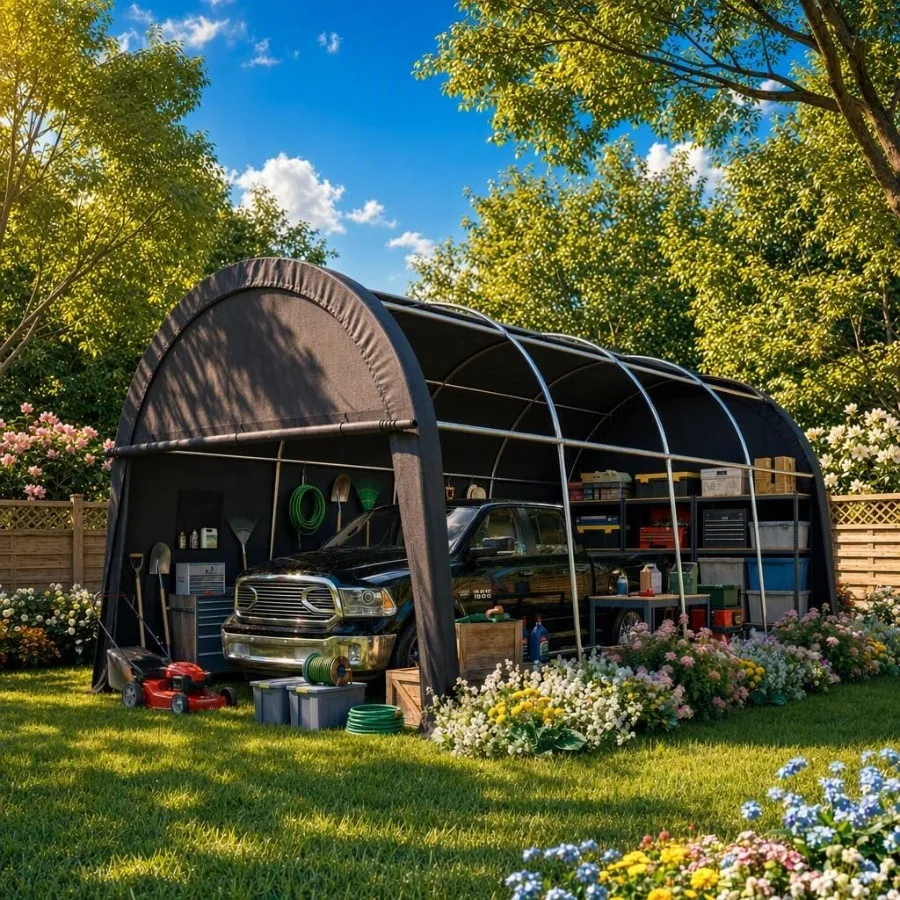 Carport eavy Duty Storage Shelter Shed Portable Garage with All-Steel Metal Frame and Vents, Round Style Outdoor Storage Shed f