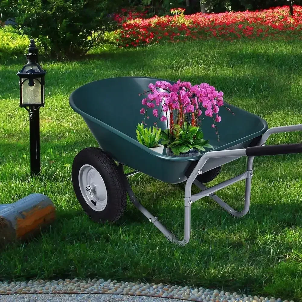 2 Tire Wheelbarrow Garden Cart Heavy-duty Dolly Utility Cart Green