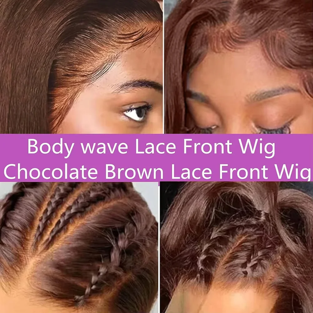 #4 Chocolate Brown Body Wave Human Hair Wig 13x6 HD Frontal Lace Colored Human Hair Wigs 200 Density Human Hair Wig For Women