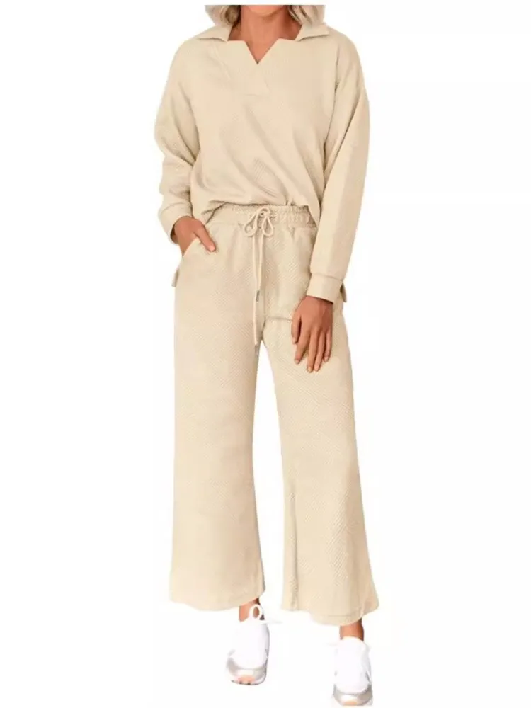 

Solid Color Texture Fashion Casual Suit Autumn Long-sleeved Sweatshirt And Trousers Two-piece Set Comfortable Commuting Trendy