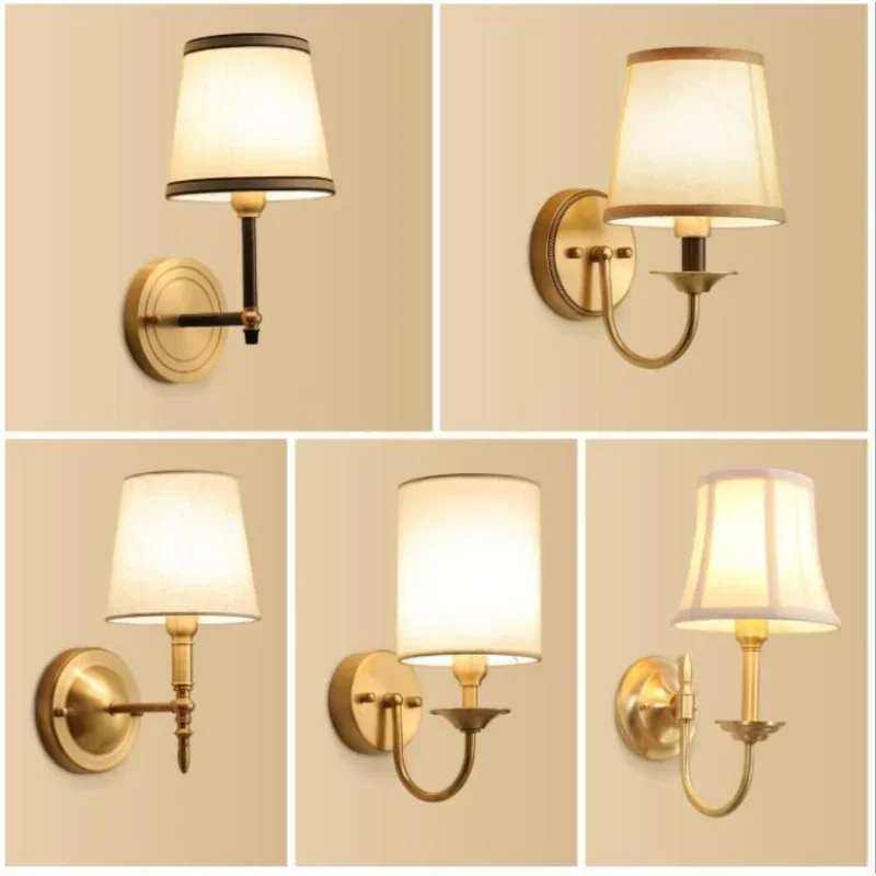 Full Copper American Wall Lamp Bedroom Bedside Lamp European Lighting Modern Simple Living Room Creative Corridor