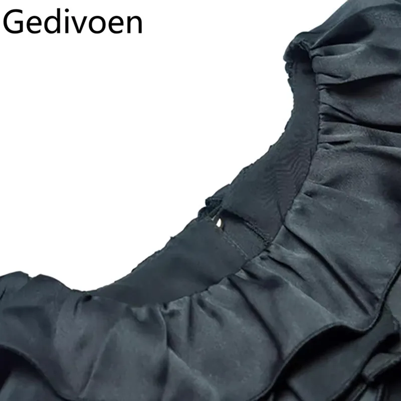 فستان Gedivoen للربيع/الصيف برقبة دائرية وأكمام قصيرة مزين بطيات وحزام خصر مكشكش على طراز الأميرة #4