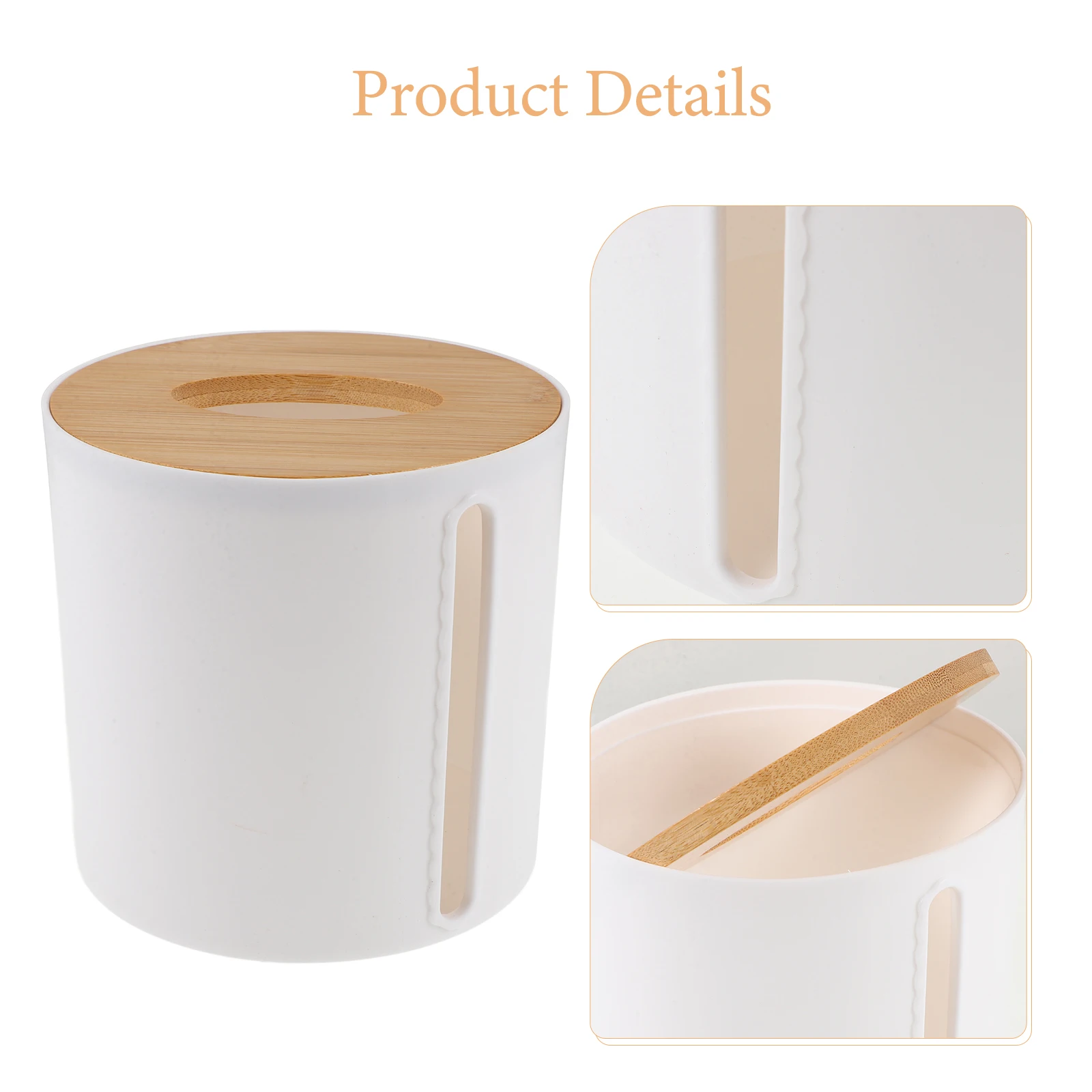 

Round Bamboo Wood Cover Tissue Holder White Compact Stable Bottom Kitchen Bathroom Roll Paper Organizer Dispenser Box Storage