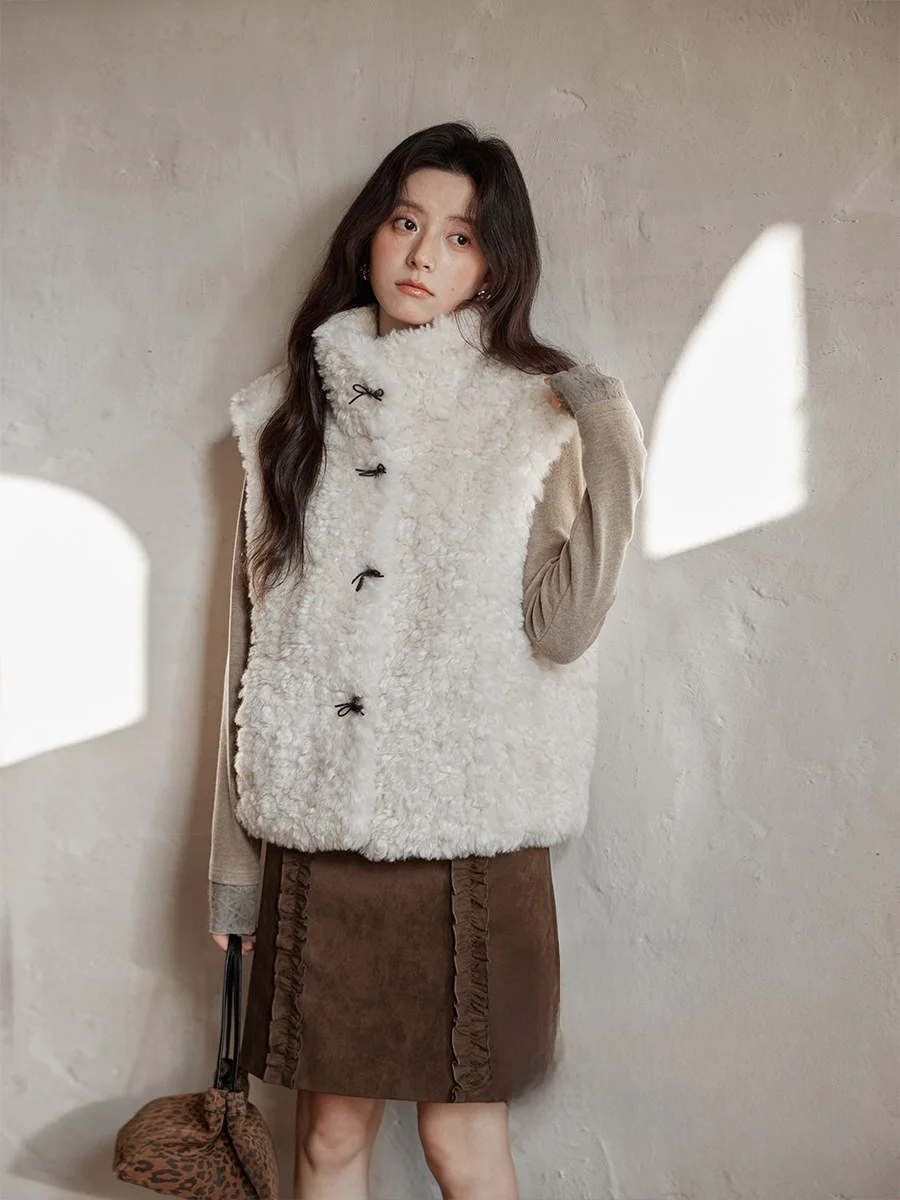 

Winter Korean Style Women's Lamb Fur Vest Jacket Plush Collar Outerwear Fashionable Small Size Ladies' Short Coat