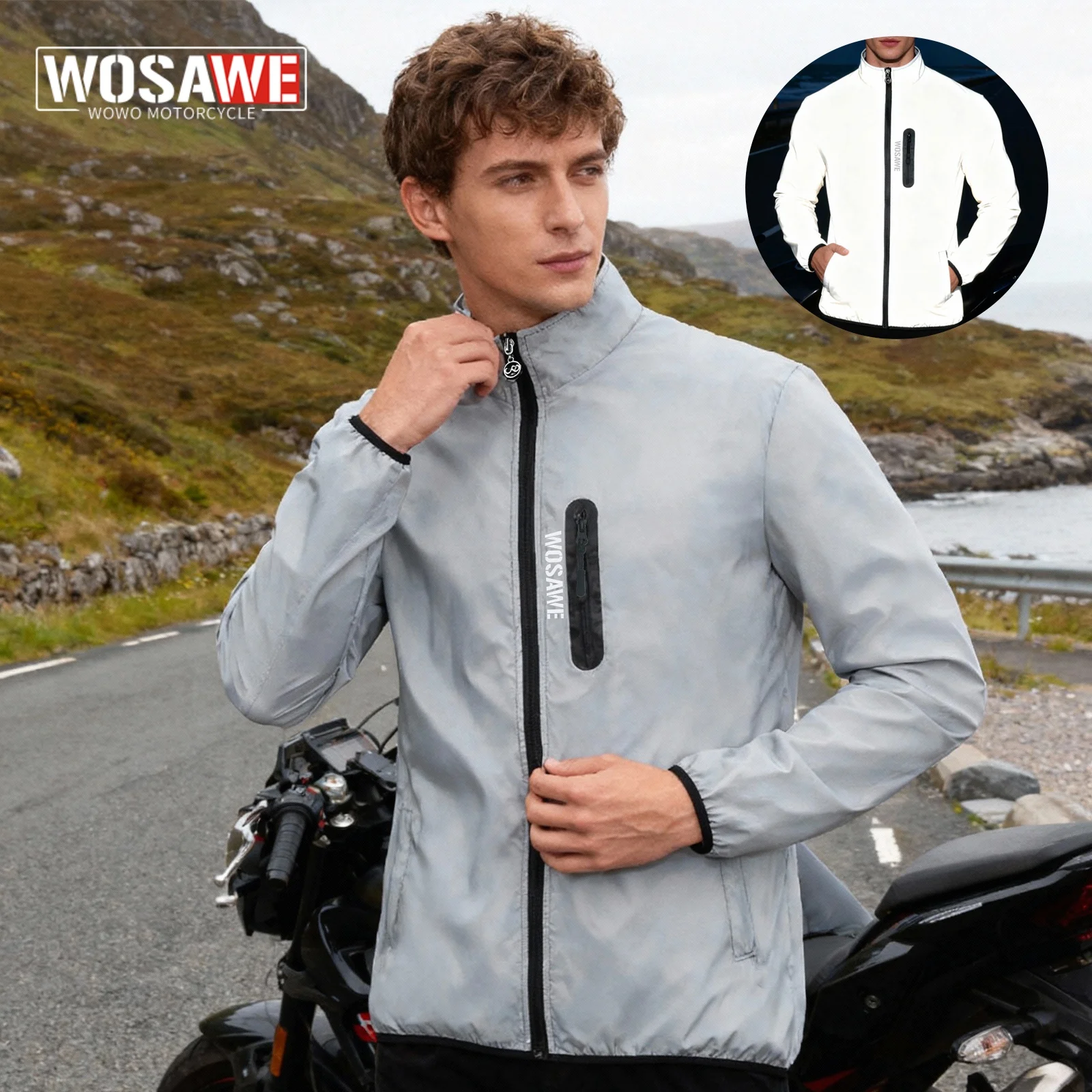 

WOSAWE Мужская светоотражающая куртка Мотоциклетная куртка Повседневная модная водонепроницаемая велосипедная альпинистская ветровка Модное мужское пальто