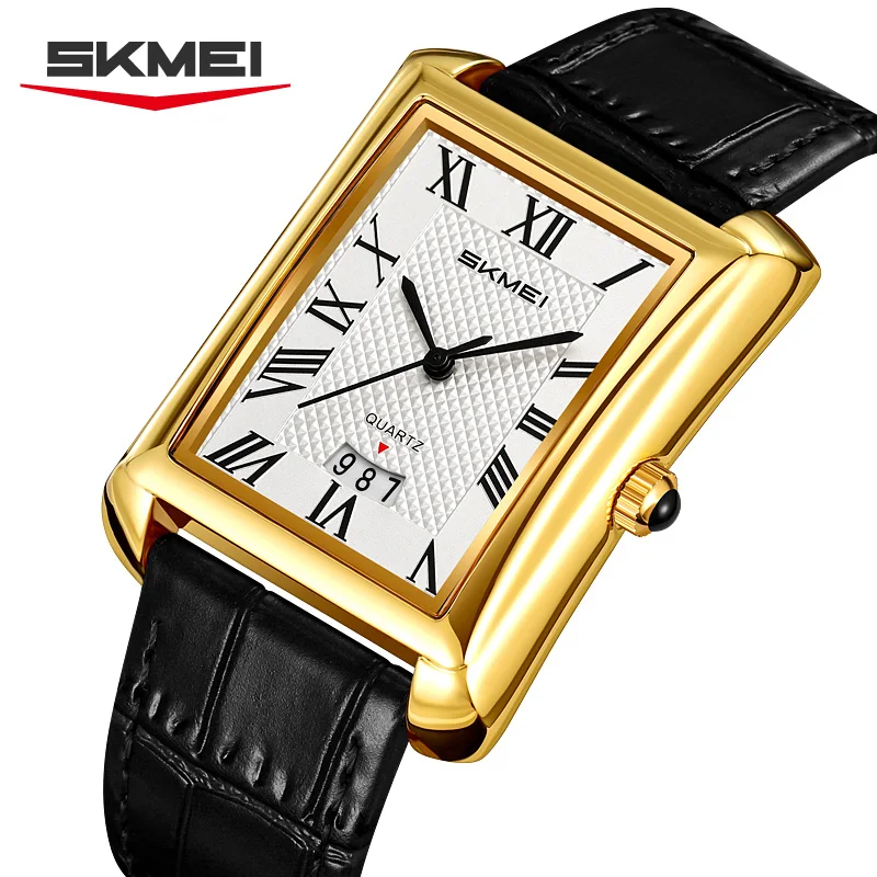 SKMEI 2575 Men Quartz Watch Elegant Business Wristwatch Calendar Square Dial Leather Strap Fashion Watches for Man Reloj Hombre