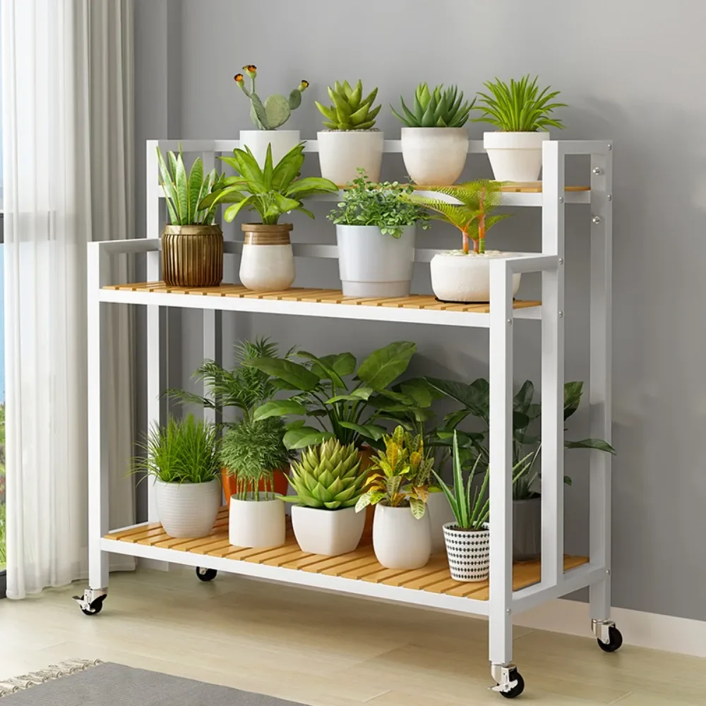 Picture 5: Mobile Flower Rack White With Wheels Floor Stand Indoor Layered Shelf Mobile And Detachable Adjustable Plant Flower Basin Rack